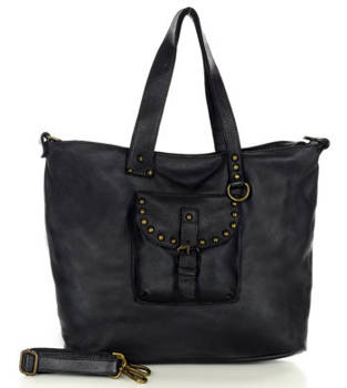 Duża torba damska shopper z kieszenią z przodu - MARCO MAZZINI czarny