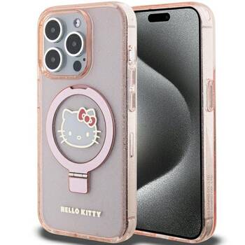 Hello Kitty HKHMP15LHRSGEP iPhone 15 Pro 6.1" różowy/pink hardcase Ring Stand Glitter Electrop Logo MagSafe