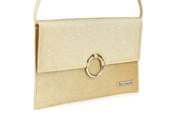 Złota brokatowa oryginalna damska torebka kopertówka na pasku usztywniana W63